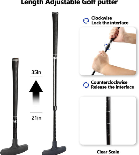 Mini Golf Putter - Golf Putters for Men Right Handed Golfers or Left Handed Golf Putter for Kids and Womens Mini Golf Clubs Set - Two-Way Adjustable Length Putters with 5 Golf Practice Ball