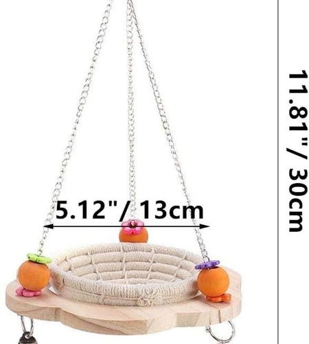 Bird Hammock Bed Hanging Swing Nest Cotton Weave Hemp Rope Hut with Colorful Bells and Chew Toy for Parrot Parakeet Cockatiel Conure Lovebird Budgie
