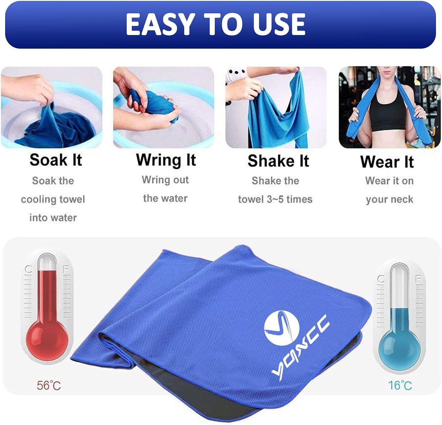 4 Pack Cooling Towel (47"X12") Ice Towel for Neck, Microfiber Cool Towel, Soft Breathable Chilly Towel for Yoga, Golf, Gym, Camping, Running, Workout & More Activities
