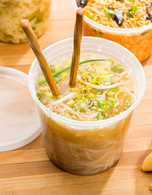 Load image into Gallery viewer, Asporto Microwavable To-Go Container - BPA Free round Soup Container with Clear Plastic Lid - Catering &amp; Takeout - 24 Oz - Clear - Plastic - Disposable - 100Ct Box
