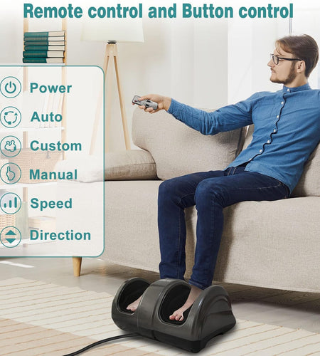 Foot Massager Machine Shiatsu Foot and Calf Massager Plantar Fasciitis Nerve Pain Therapy Electric Deep Kneading Rolling Massage for Foot Leg Calf Arm Ankle W/Remote Gray