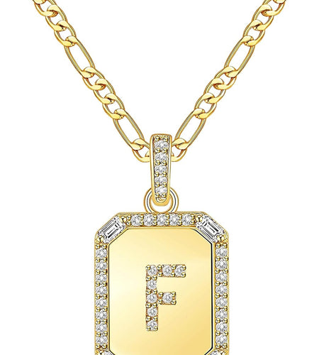 Gold Initial Necklaces for Women,Letter Necklace for Women Girls,Rectangle Necklace with Letters Monogram 18K Gold Plated Alhpabets 26 Pendant Womens Necklace Stainless Steel Box Chain