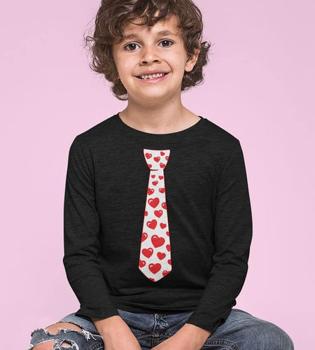 Boys Valentines Day Shirt Red Hearts Tie Toddler Kids Long Sleeve T-Shirt