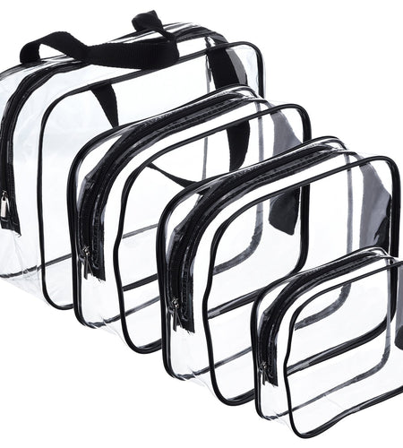 4 Pieces Clear Make-Up Bags Travel Toiletry Bag Organizers for Traveling Portable Cosmetic Pouch Set with Zipper Handle, Business Trip and School Bathroom, Water-Proof