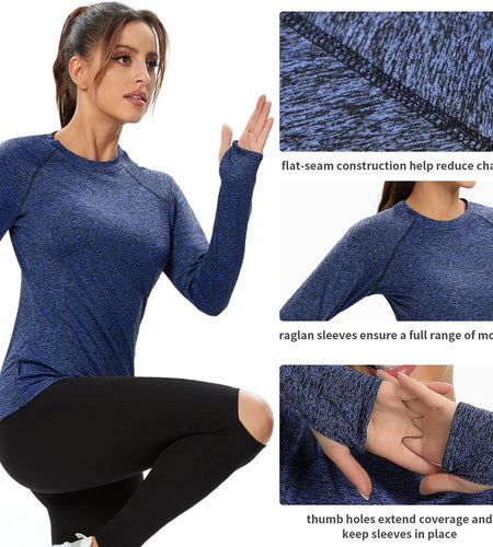 Women Fleece Thermal Long Sleeve Running Shirt Workout Tops Moisture Wicking Athletic Shirts with Thumb Holes