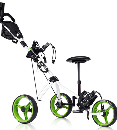 3 Wheel Folding Push Pull Golf Trolley with Scoreboard Bag