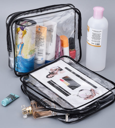 4 Pieces Clear Make-Up Bags Travel Toiletry Bag Organizers for Traveling Portable Cosmetic Pouch Set with Zipper Handle, Business Trip and School Bathroom, Water-Proof