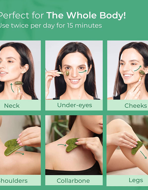 Load image into Gallery viewer, Jade Roller for Face and Gua Sha Facial Tools - Includes Real Jade Roller and Gua Sha Set - Certified Face Roller and Guasha for Your Skin Care Routine

