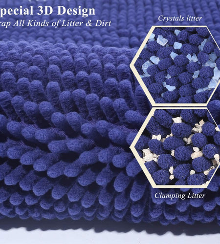 Cat Litter Mat, Litter Trapping Mat, 31"× 20" Cat Kitty Litter Rug with Waterproof Back, Super Soft for Cat'S Paws, Machine Washable, Navy Blue
