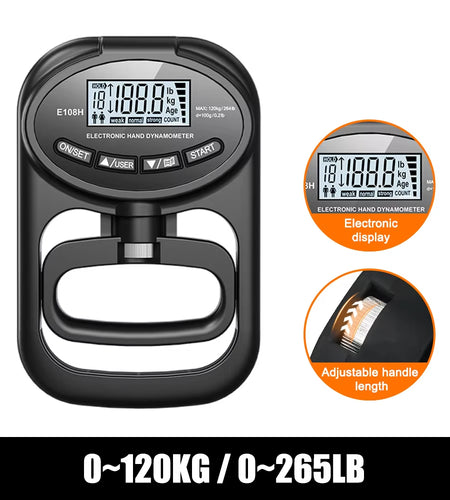 Grip Strength Tester 265Lbs/120Kg Digital Hand Dynamometer Grip Strength Meter USB LCD Screen Hand Grip Dynamometer