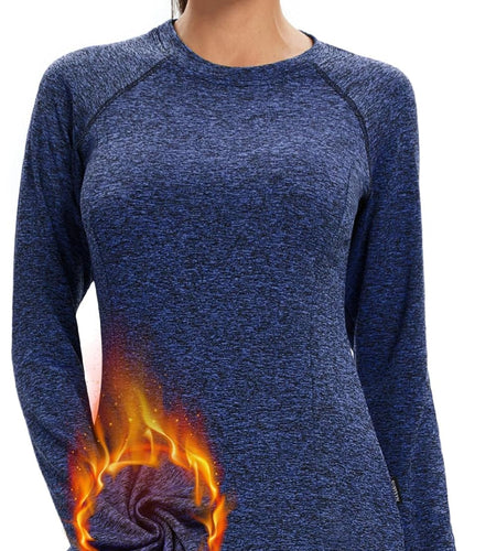 Women Fleece Thermal Long Sleeve Running Shirt Workout Tops Moisture Wicking Athletic Shirts with Thumb Holes