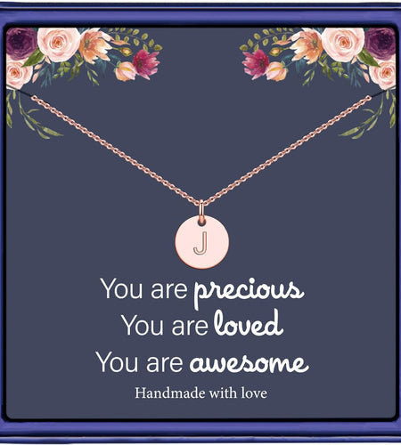 Mothers Day Girls Gifts for Daughters, 14K Gold Filled Dainty Disc Double Side Engraved Hammered Initial Necklace Personalized Letter Pendant Initial Necklaces Mother Day Jewelry Gifts for Women Girls