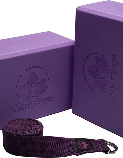 Load image into Gallery viewer, Blocks 2 Pack with Strap - Extra Light Weight Sweat Repelling Foam Yoga Block Set with Cotton 8Ft Yoga Stretch Strap - Yoga Block and Strap Set Kit for Beginner to Pro - Exercise Accessories for Stretching, Balance and Strength
