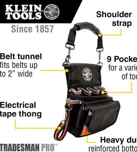 5240 Tool Pouch, Tradesman Pro Maintenance Tool Pouch with 9 Pockets, Tape Thong, 2-Inch Tunnel Loop, Great Electrician Holster