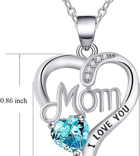 I Love You Mom Love Heart Necklace,925 Sterling Silver Rhinestone Necklace for Mom,Best Mom Necklace Gift for Mother