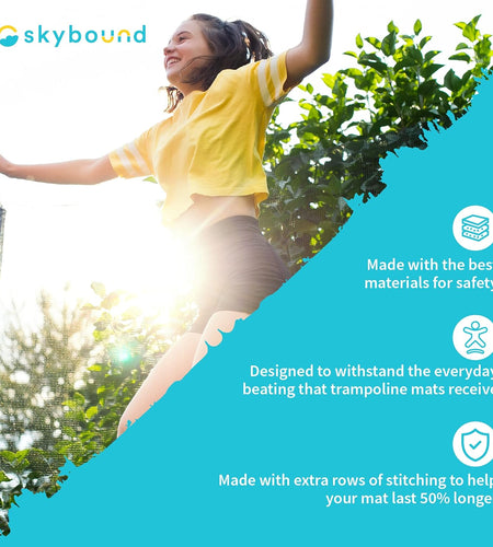 Replacement Trampoline Mat, Fits 15Ft Frames W/Spring Tool and Durable V-Rings, Bounce Safely with Extra Rows of Stitching - Jumping Mat for 15Ft round Trampoline - Fit 96 Springs & 6.5-7"