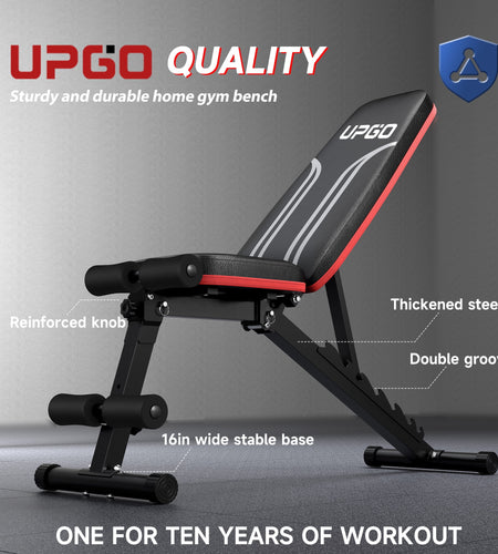 Adjustable Folding Weight Bench for Home Gym, Includes Resistance Bands