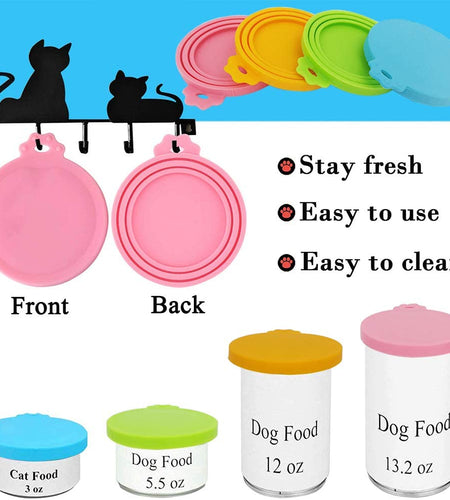 Food Can Lids, Universal BPA Free Silicone Can Lids Covers for Dog and Cat Food, One Can Cap Fit Most Standard Size Canned（4 Pack Multicolor