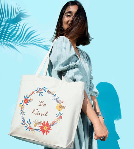 Canvas Tote Bag with Zipper, Eco-Friendly Large Travel Tote Bags for Women for Shopping, Work & Beach