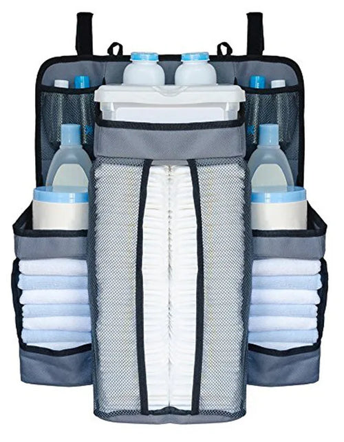 Load image into Gallery viewer, White/Gray Oxford Portable Baby Bed Hanging Storage Bag Toy Diapers Pocket Bedside Organizer Infant Crib Bedding Set Organizer

