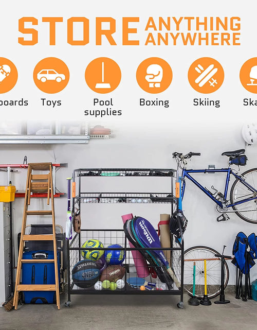 Load image into Gallery viewer, Sports Equipment Organizer, Ball Storage Rack, Garage Ball Storage, Sports Gear Storage, Rolling Sports Ball Storage Cart
