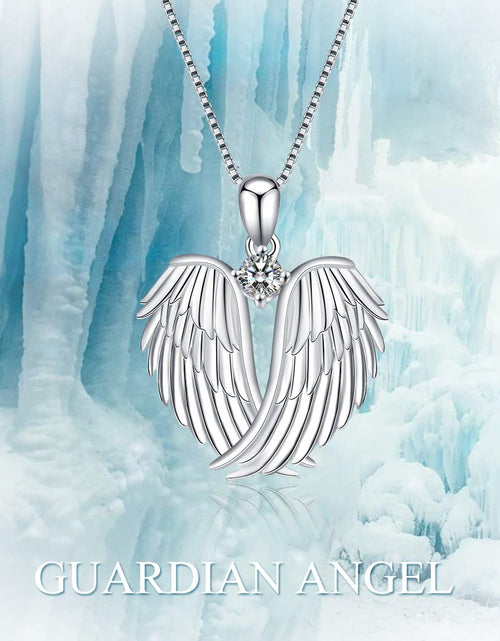 Load image into Gallery viewer, Angel Wings Necklace 925 Sterling Silver Guardian Angel Wings Pendant Necklace Birthstone Necklace for Women Girls Christmas Jewelry Gifts

