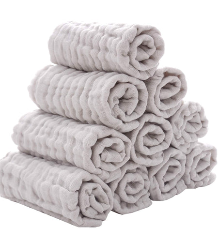 Baby Muslin Washcloths - Natural Muslin Cotton Baby Wipes - Soft Newborn Baby Face Towel for Sensitive Skin- Baby Registry as Shower, 10 Pack 12X12 Inches by  (Grey)